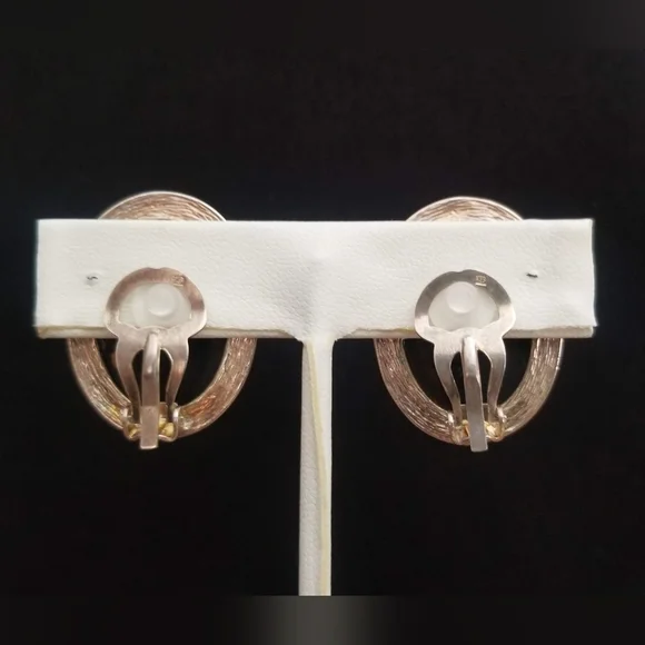 Large, amber style sterling clip-on earrings, vintage - Picture 3 of 5